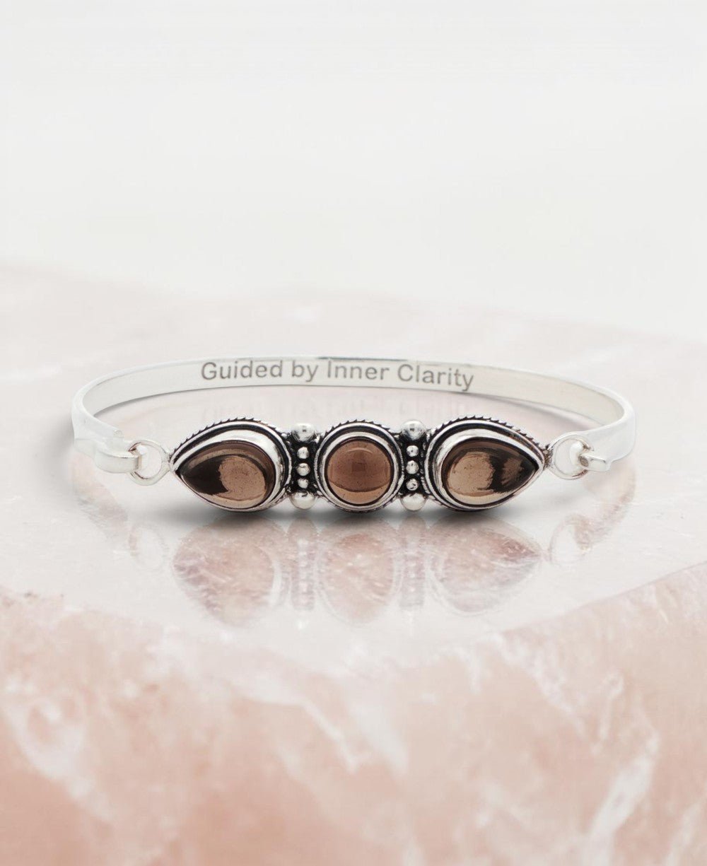 Smoky Quartz Affirmation Bracelet — Silver Plated, Inner Clarity - Jewelry
