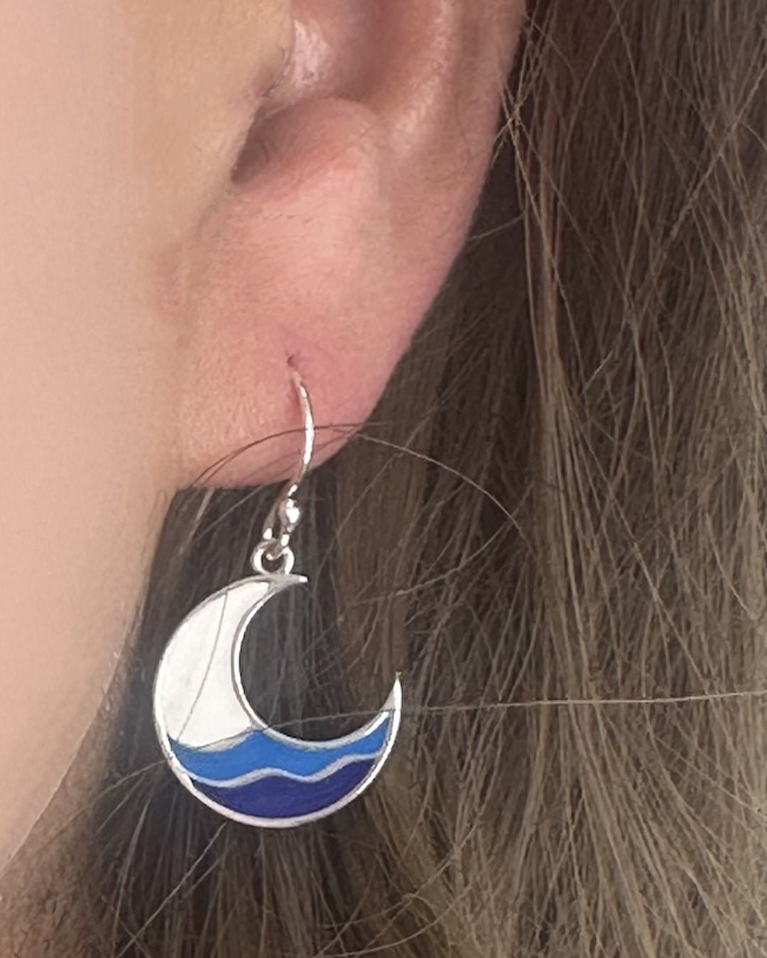 Sterling Crescent Moon Wave Earrings - Earrings