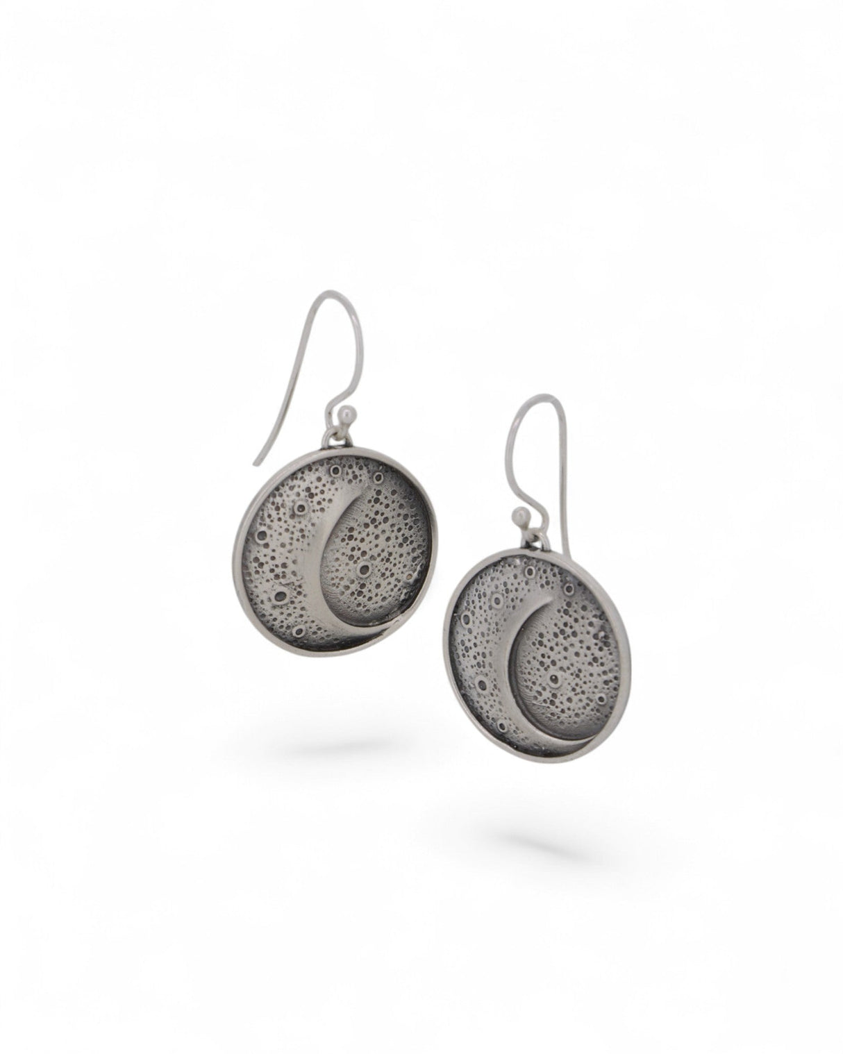Sterling Silver Artistic Moon Earrings – Textured Celestial Disc Design - Earrings