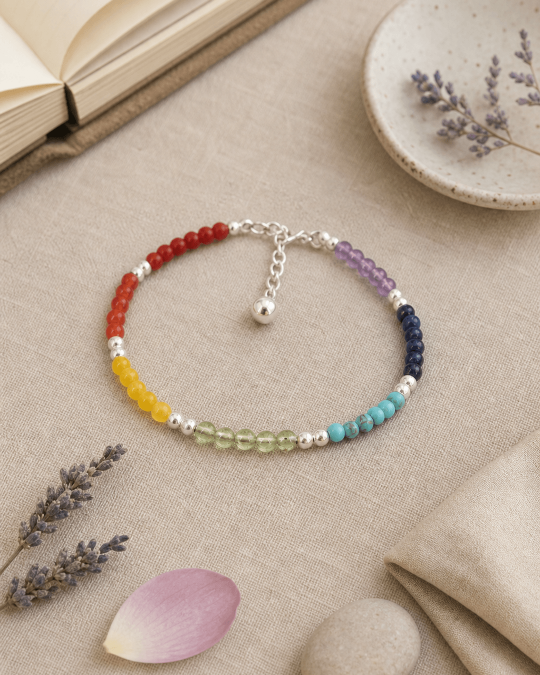 Sterling Silver Beaded Chakra Bracelet - Bracelets