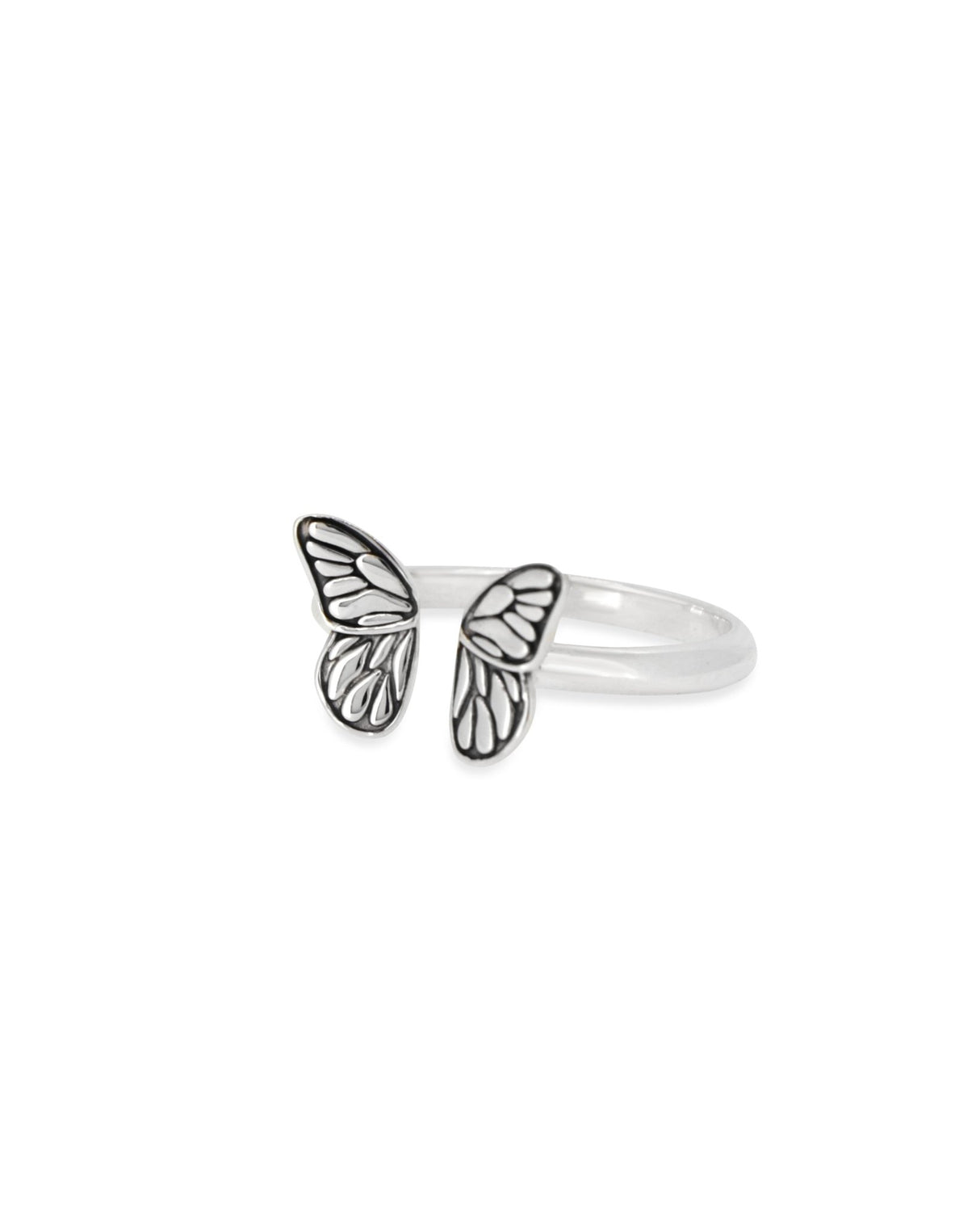 Sterling Silver Butterfly Wing Ring – Adjustable Open Band Design (Sizes 6–8) - Rings