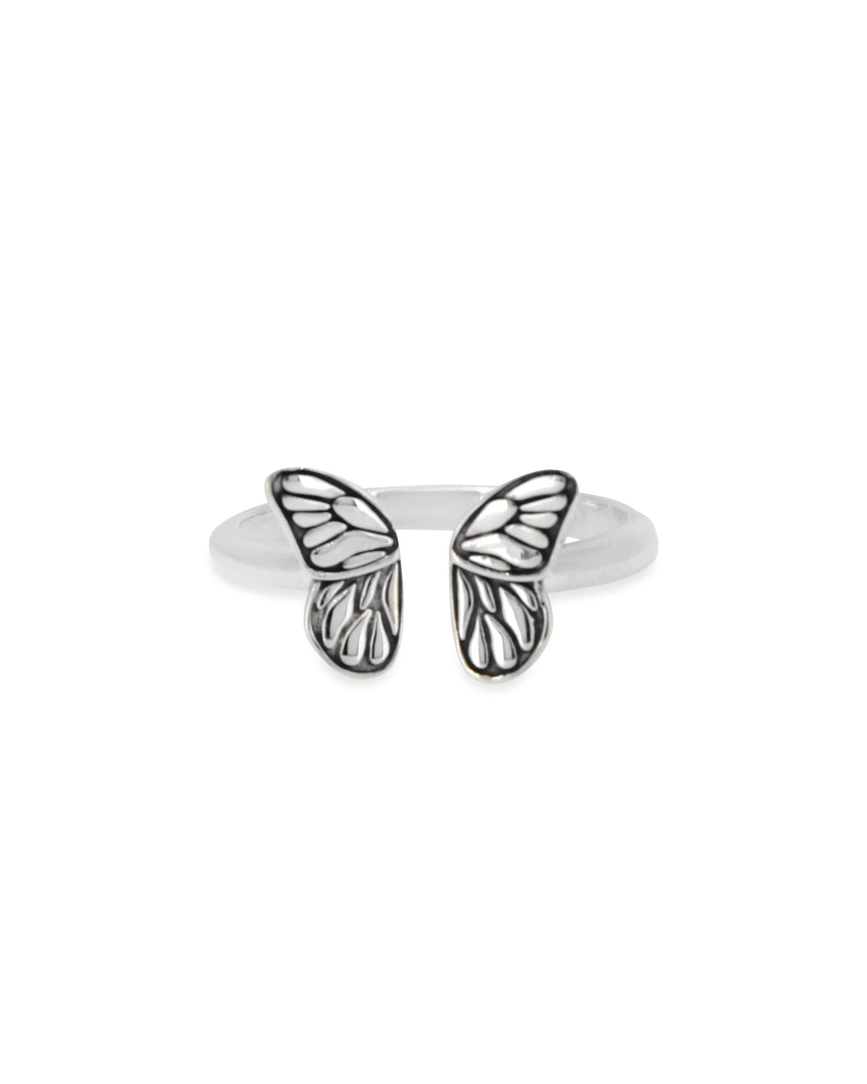 Sterling Silver Butterfly Wing Ring – Adjustable Open Band Design (Sizes 6–8) - Rings