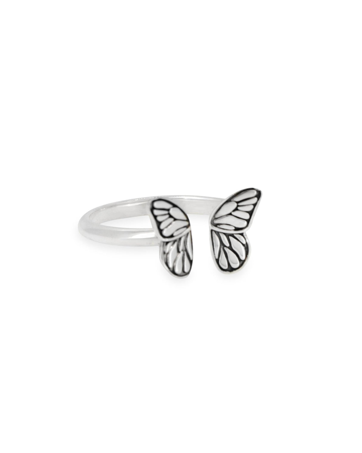 Sterling Silver Butterfly Wing Ring – Adjustable Open Band Design (Sizes 6–8) - Rings