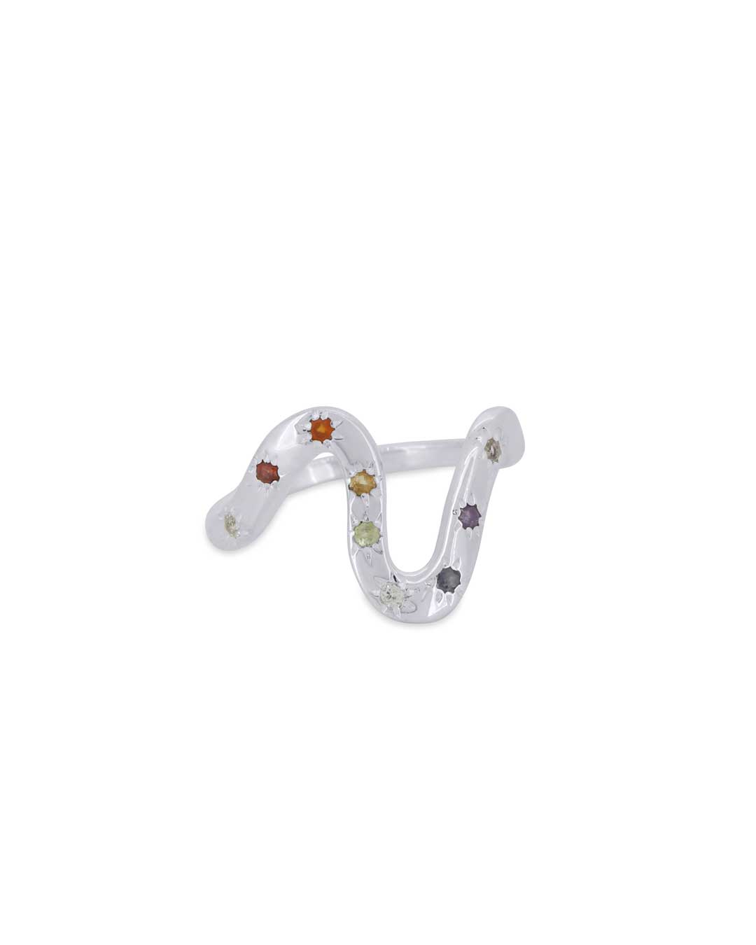 Sterling Silver Chakra Dust Wave Ring – Dainty Gemstone Energy Band (Sizes 6–10) - Rings Size 6