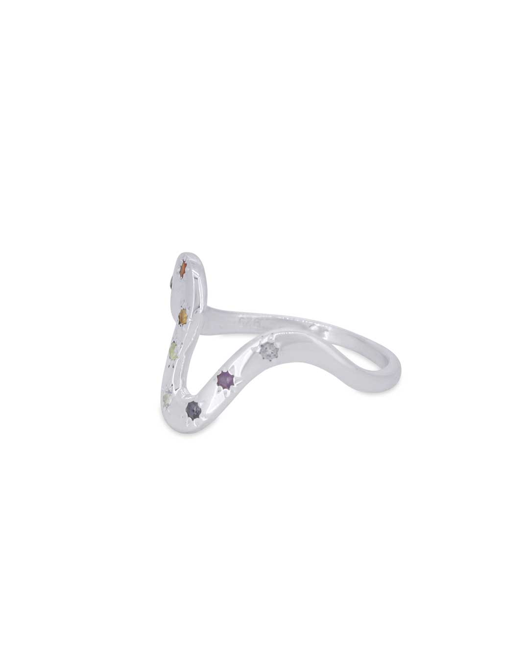 Sterling Silver Chakra Dust Wave Ring – Dainty Gemstone Energy Band (Sizes 6–10) - Rings Size 6