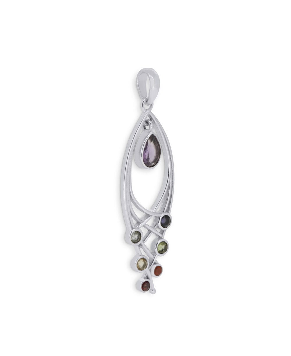 Sterling Silver Chakra Gemstones Pendant - Charms & Pendants