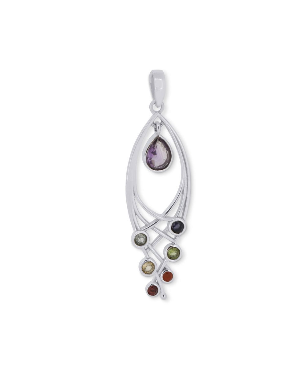 Sterling Silver Chakra Gemstones Pendant - Charms & Pendants