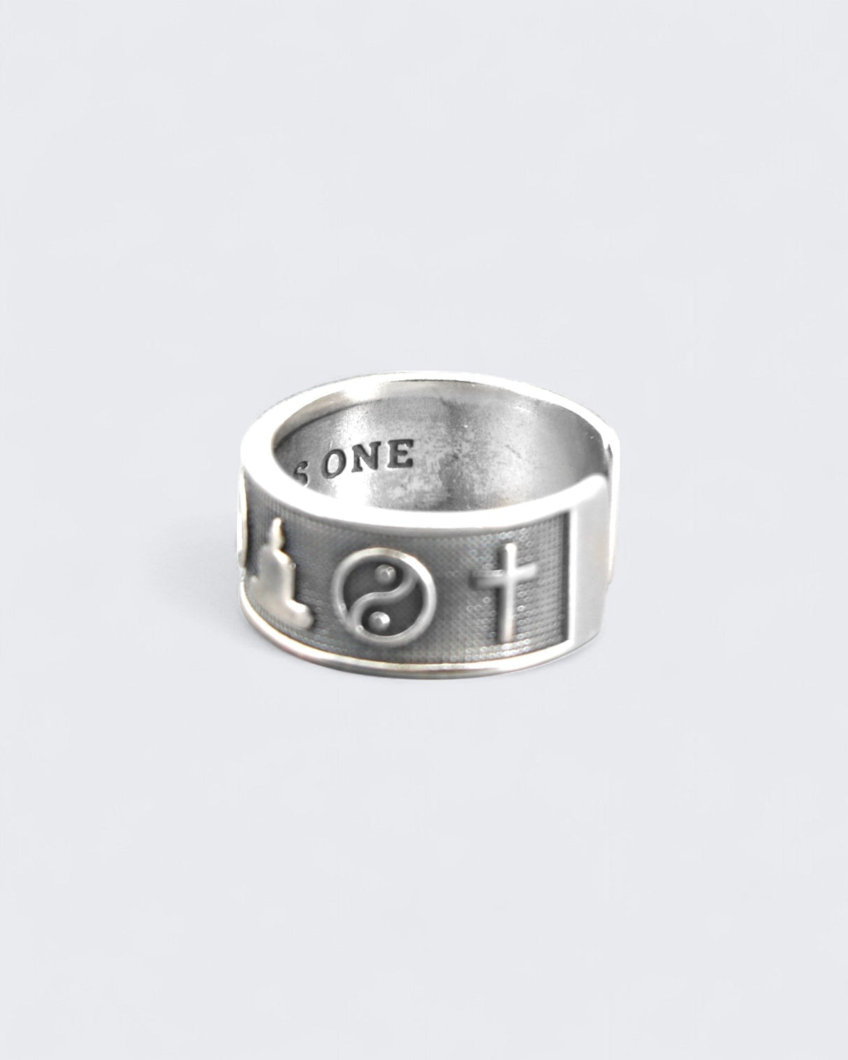Sterling Silver Coexist Ring – Adjustable Band with World Religion Symbols - Rings