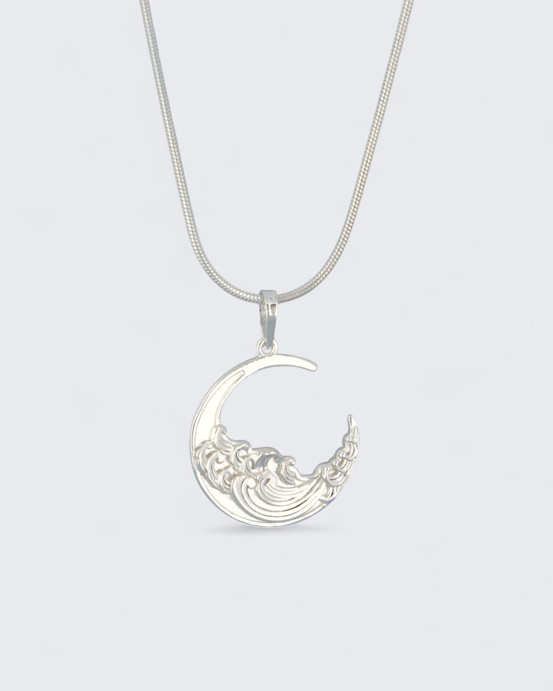 Sterling Silver Crescent Moon and Ocean Wave Pendant – Symbol of Intuition and Life's Flow - Pendant