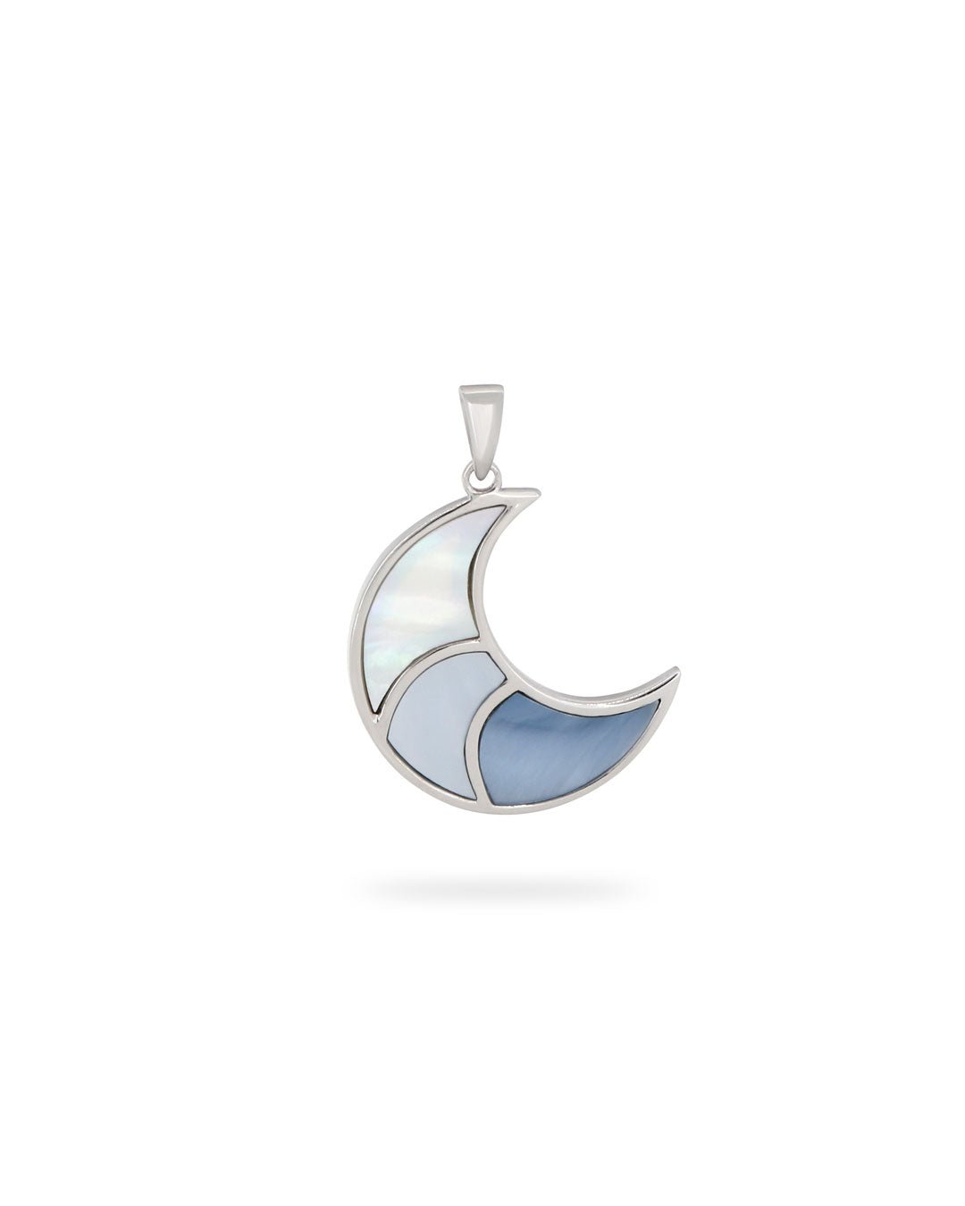 Sterling Silver Crescent Moon & Ocean Pendant – Three - Tone Mother of Pearl Inlay, Rhodium - Plated - Pendant