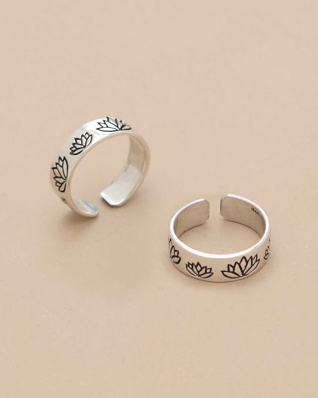 Sterling Silver Engraved Lotus Ring, Adjustable by Buddha Groove - Rings