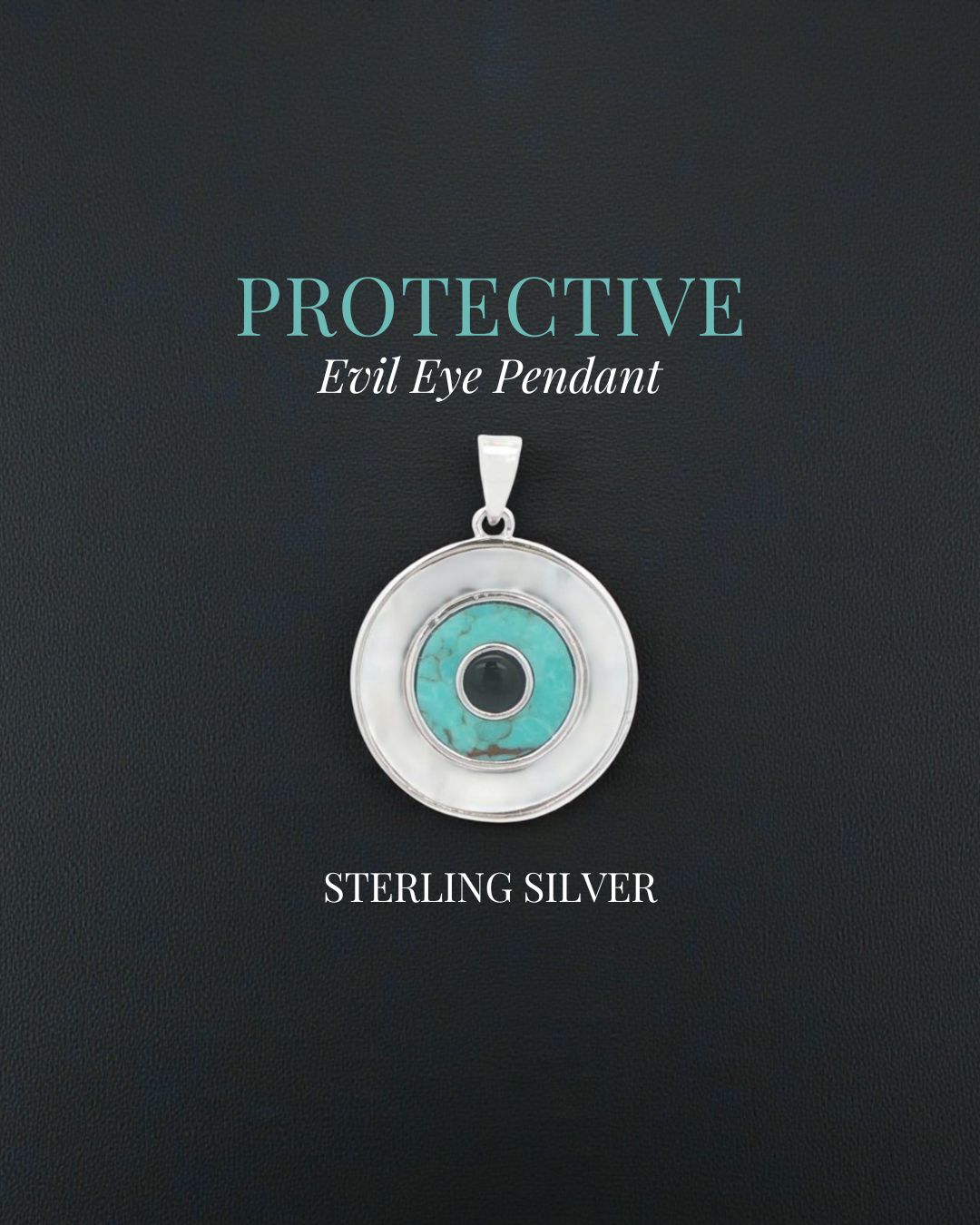 Sterling Silver Evil Eye Inlay Pendant – Turquoise, Mother of Pearl, and Onyx - Pendant