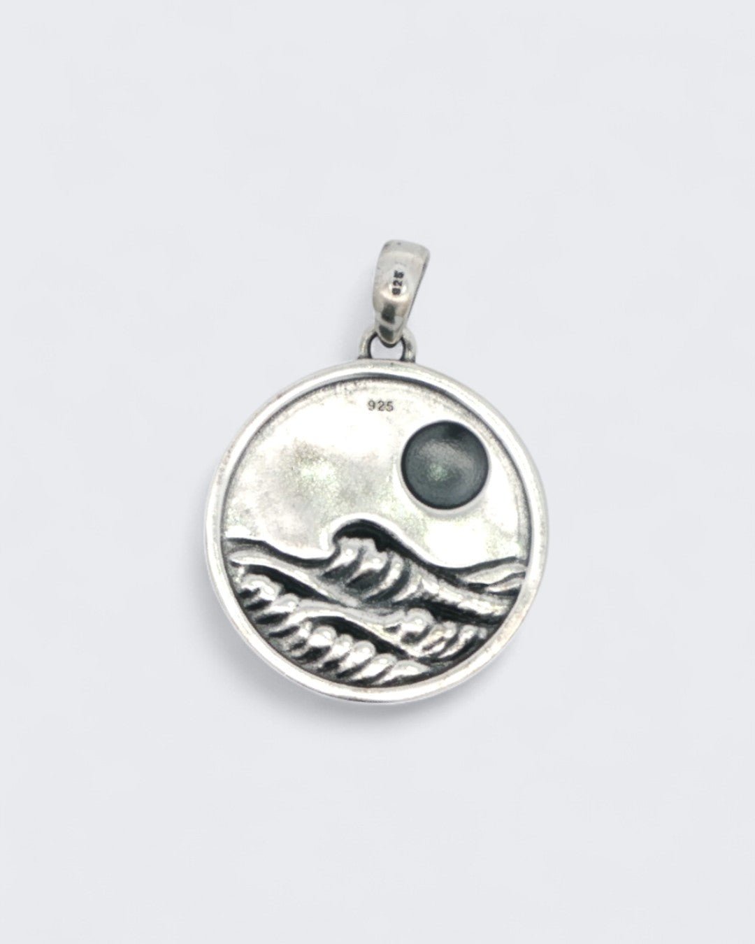 Sterling Silver Full Moon and Waves Pendant – Ocean - Inspired Pendant - Pendant