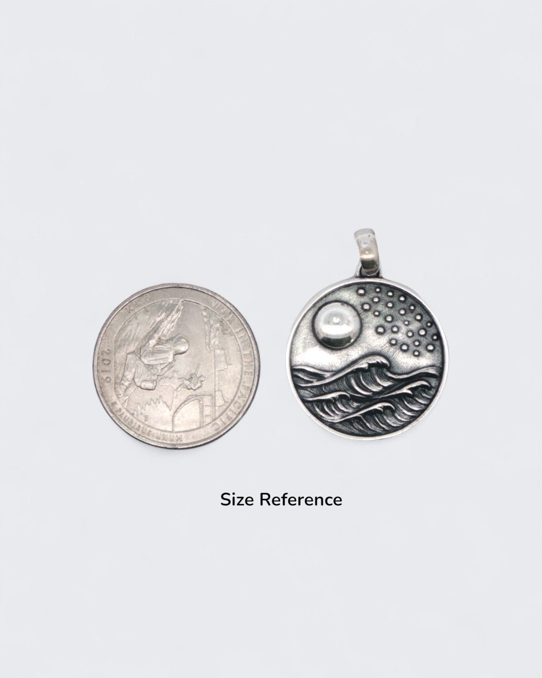 Sterling Silver Full Moon and Waves Pendant – Ocean - Inspired Pendant - Pendant