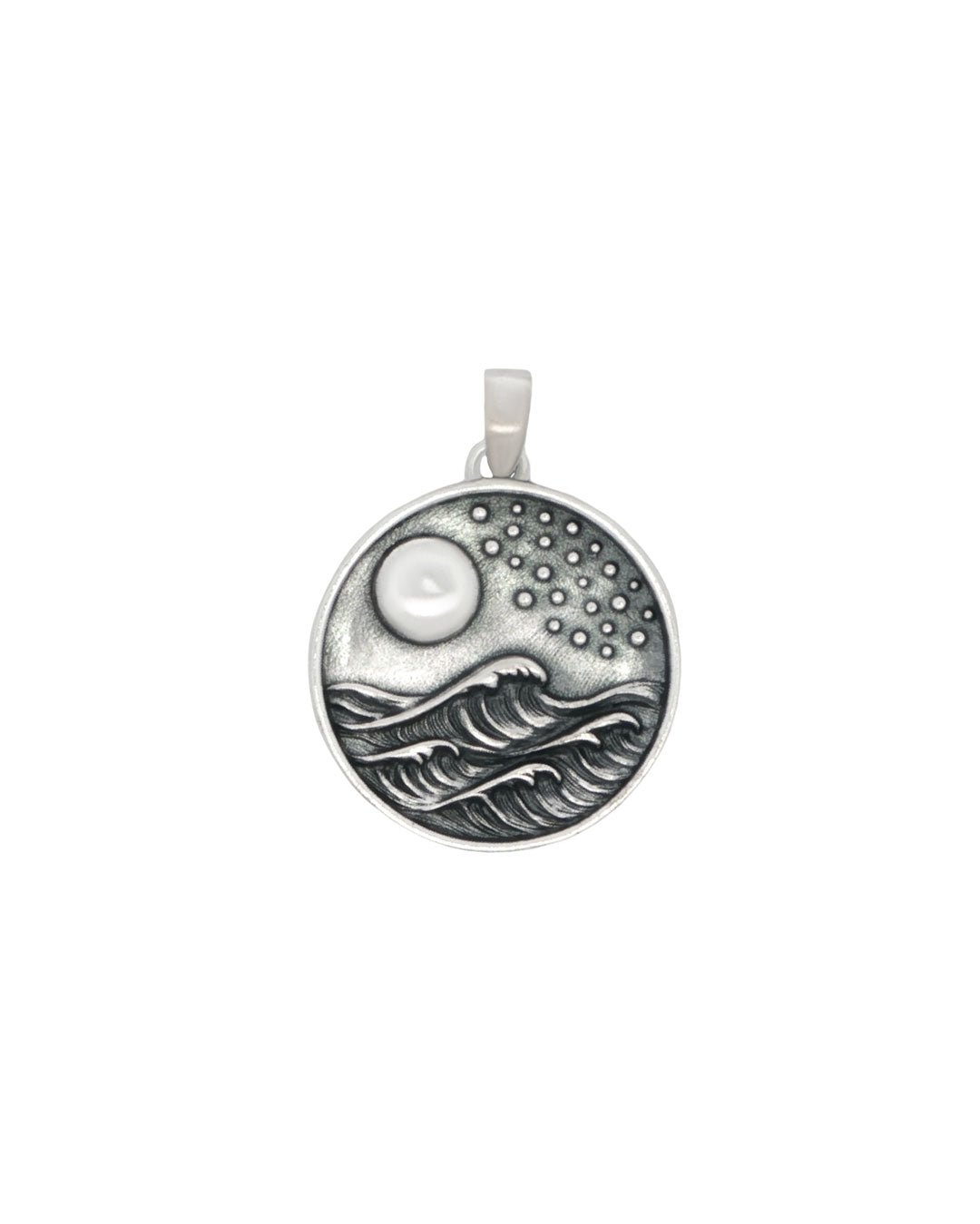 Sterling Silver Full Moon and Waves Pendant – Ocean - Inspired Pendant - Pendant