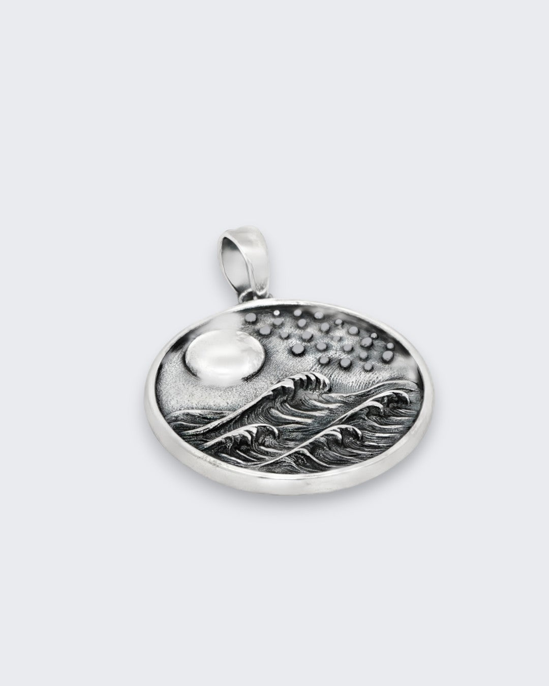 Sterling Silver Full Moon and Waves Pendant – Ocean - Inspired Pendant - Pendant