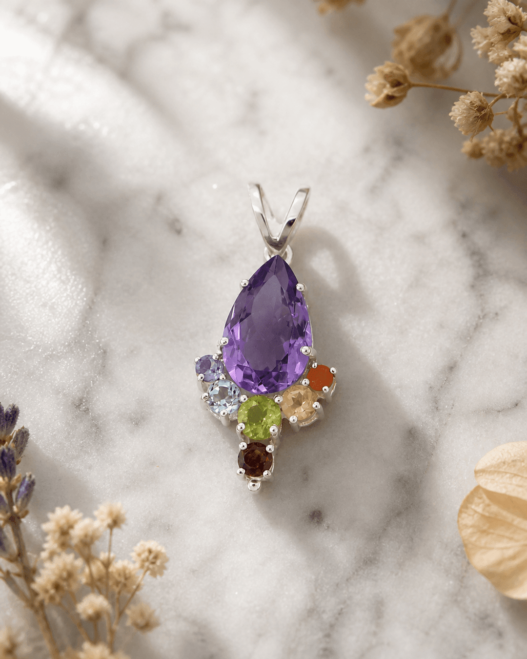 Sterling Silver Gemstone Chakra Prong Pendant - Charms & Pendants