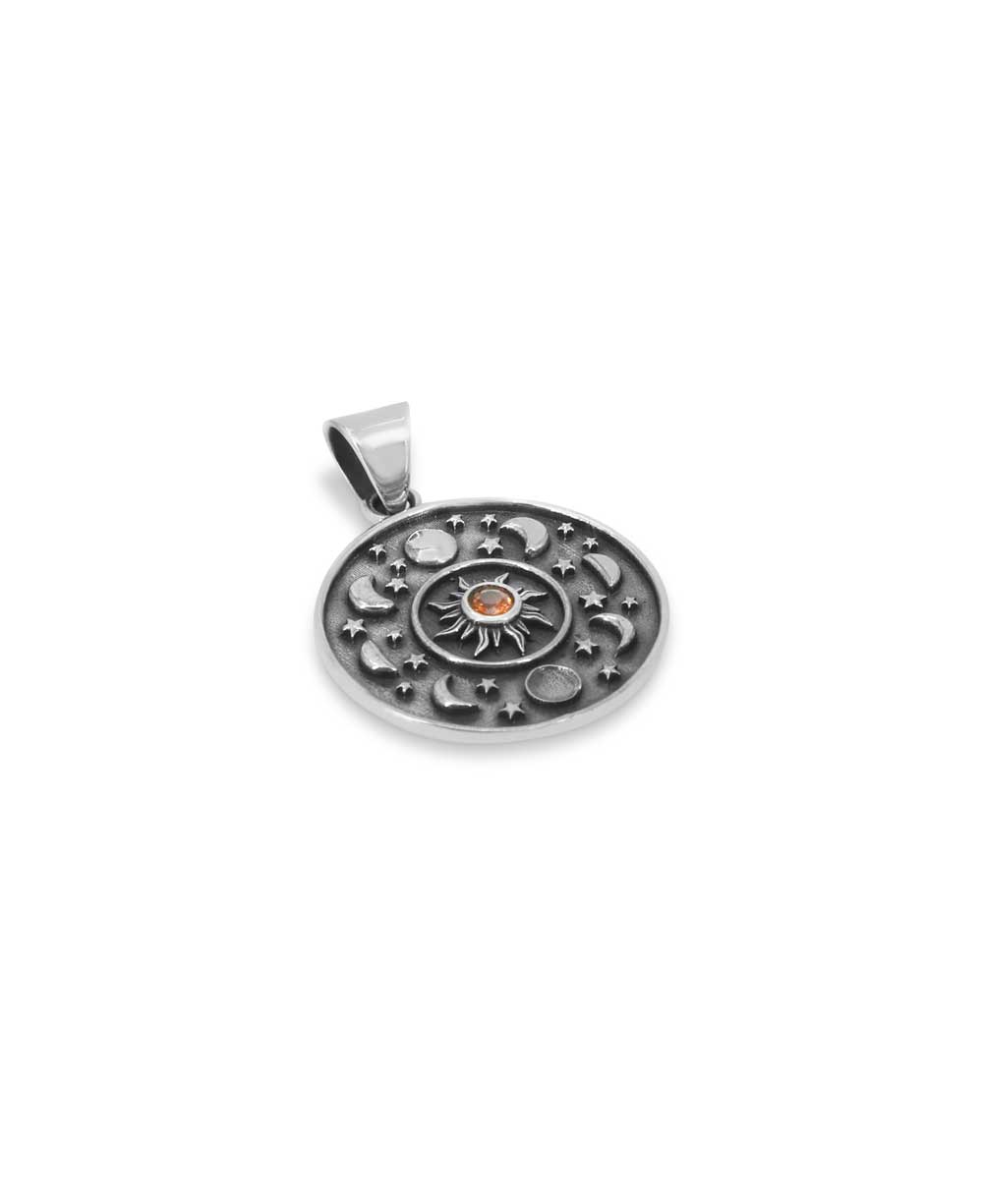 Sterling Silver Inspirational Celestial Pendant with Citrine - Charms & Pendants