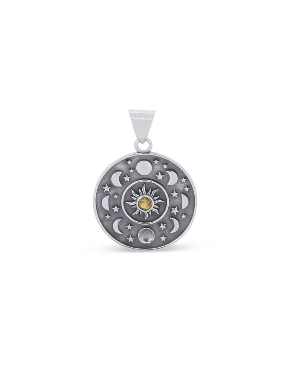 Sterling Silver Inspirational Celestial Pendant with Citrine - Charms & Pendants