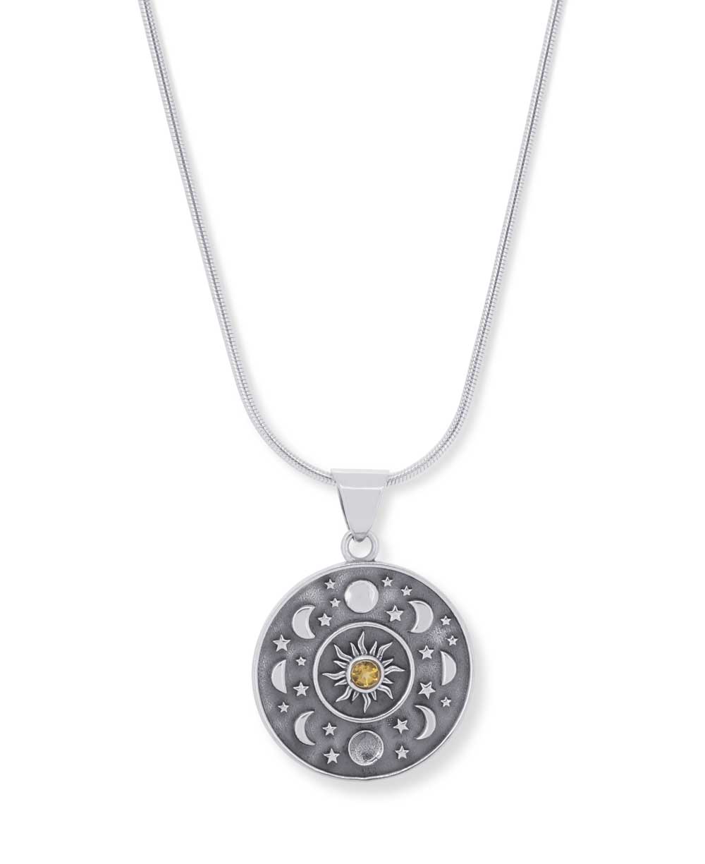 Sterling Silver Inspirational Celestial Pendant with Citrine - Charms & Pendants