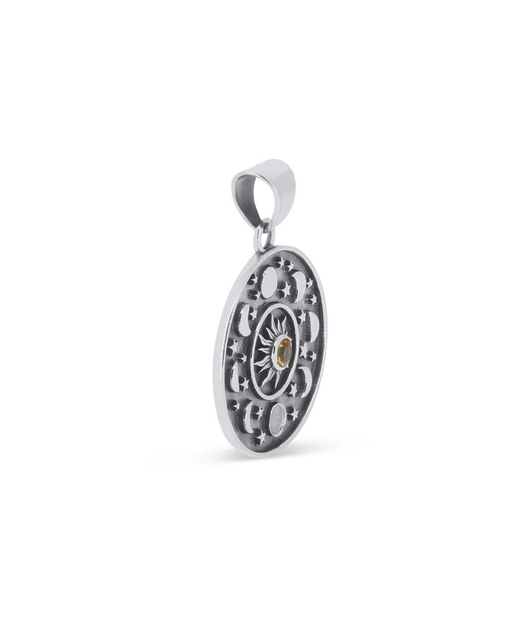 Sterling Silver Inspirational Celestial Pendant with Citrine - Charms & Pendants