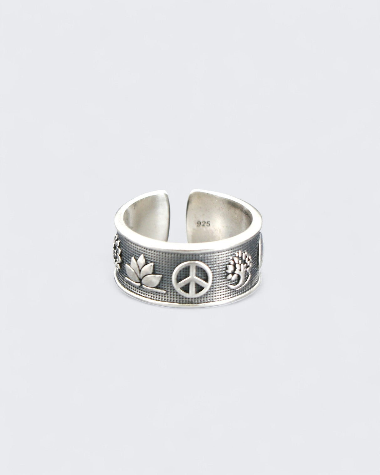 Sterling Silver Intention Symbol Ring – Adjustable Band with Lotus, Tree of Life, Yin Yang - Rings