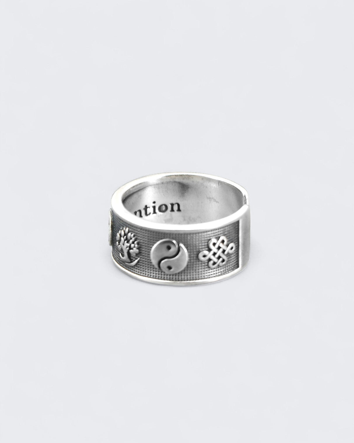 Sterling Silver Intention Symbol Ring – Adjustable Band with Lotus, Tree of Life, Yin Yang - Rings