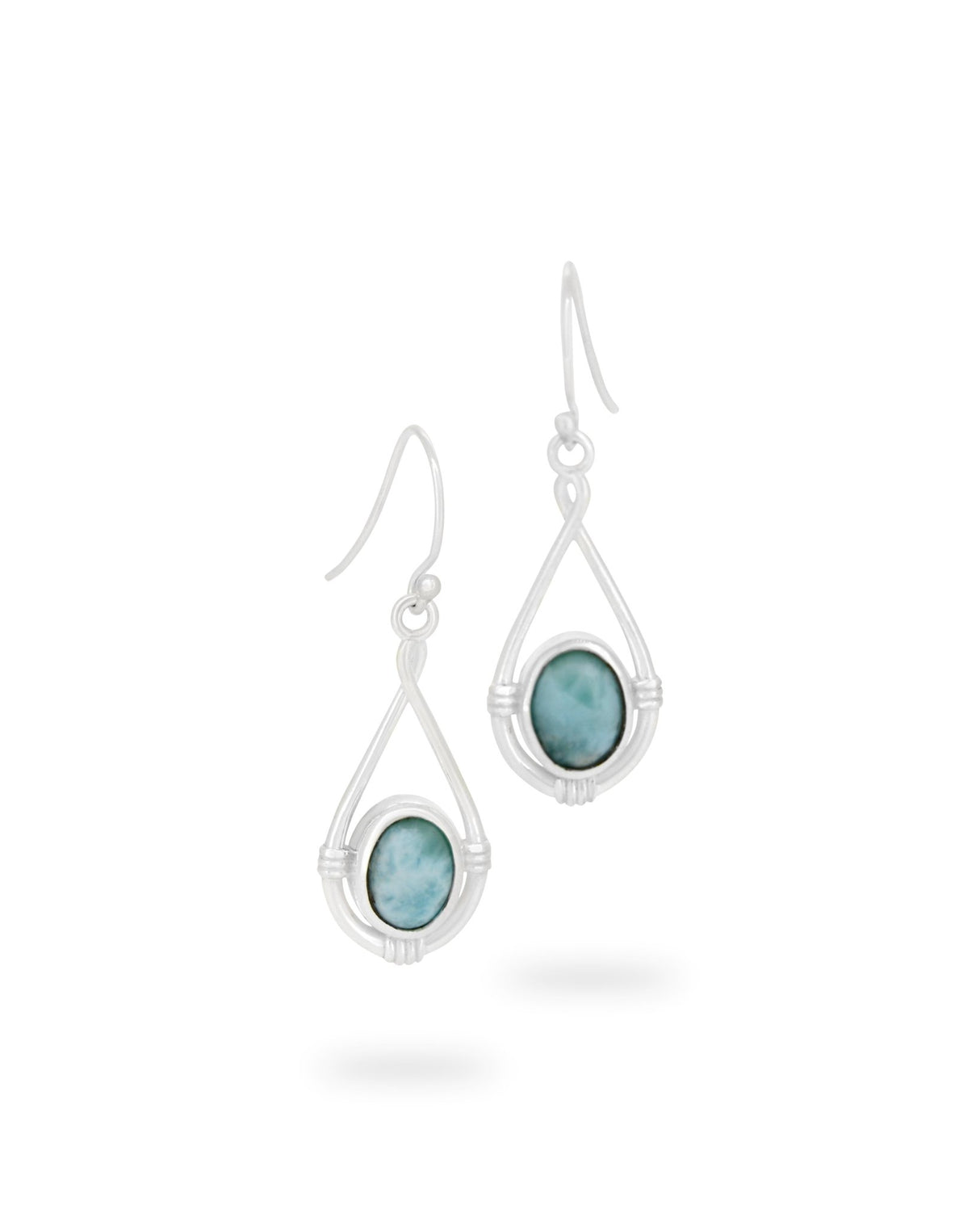 Sterling Silver Larimar Oval Earrings with Teardrop Twist Design Frame - Earrings