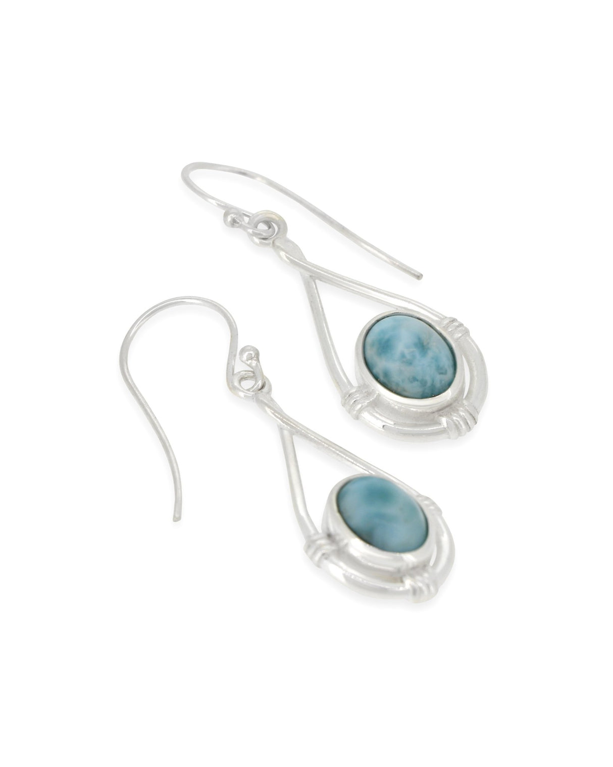 Sterling Silver Larimar Oval Earrings with Teardrop Twist Design Frame - Earrings