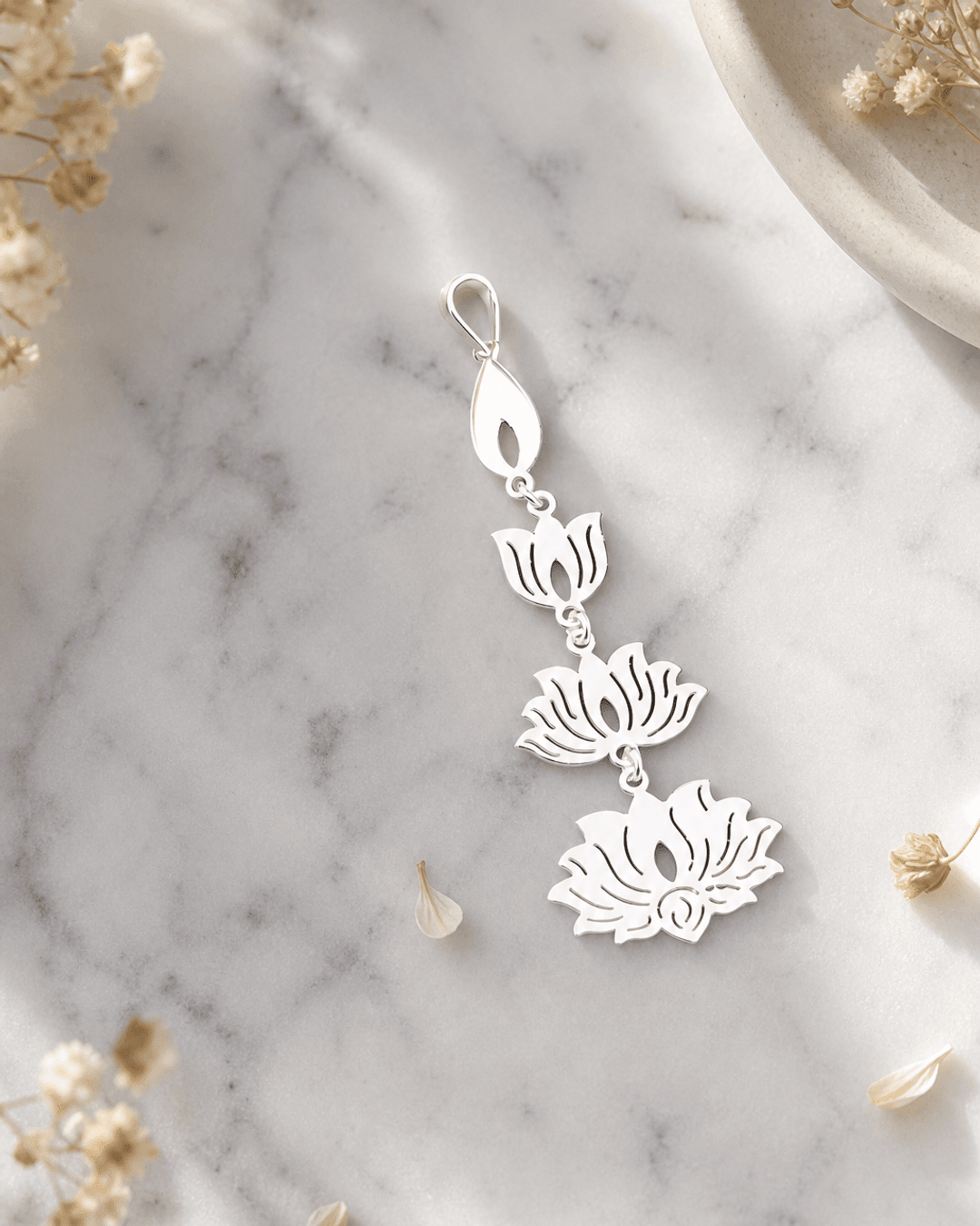 Sterling Silver Lotus Bloom Pendant – Symbol of Growth Yoga Jewelry - Pendant