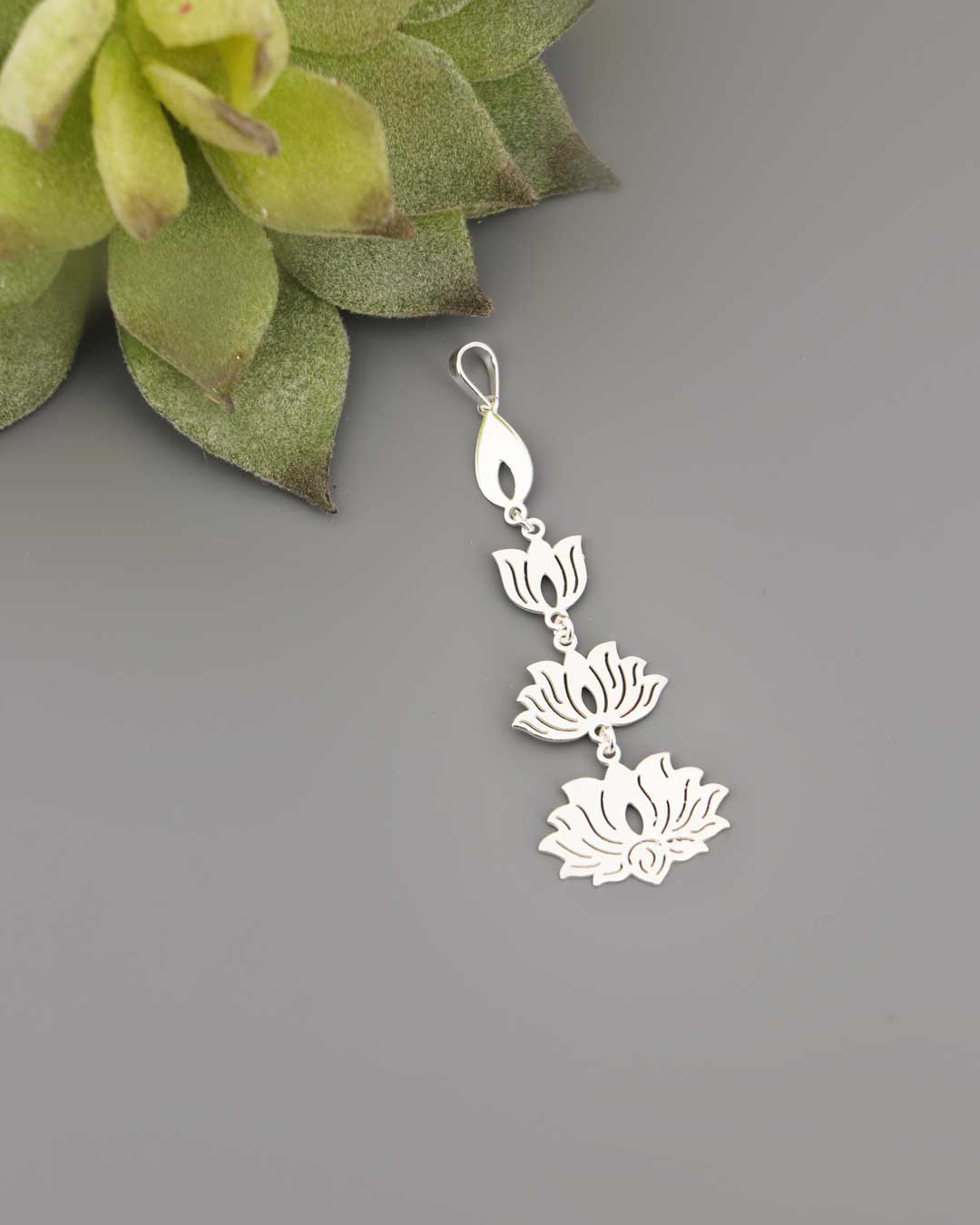 Sterling Silver Lotus Bloom Pendant – Symbol of Growth Yoga Jewelry - Pendant