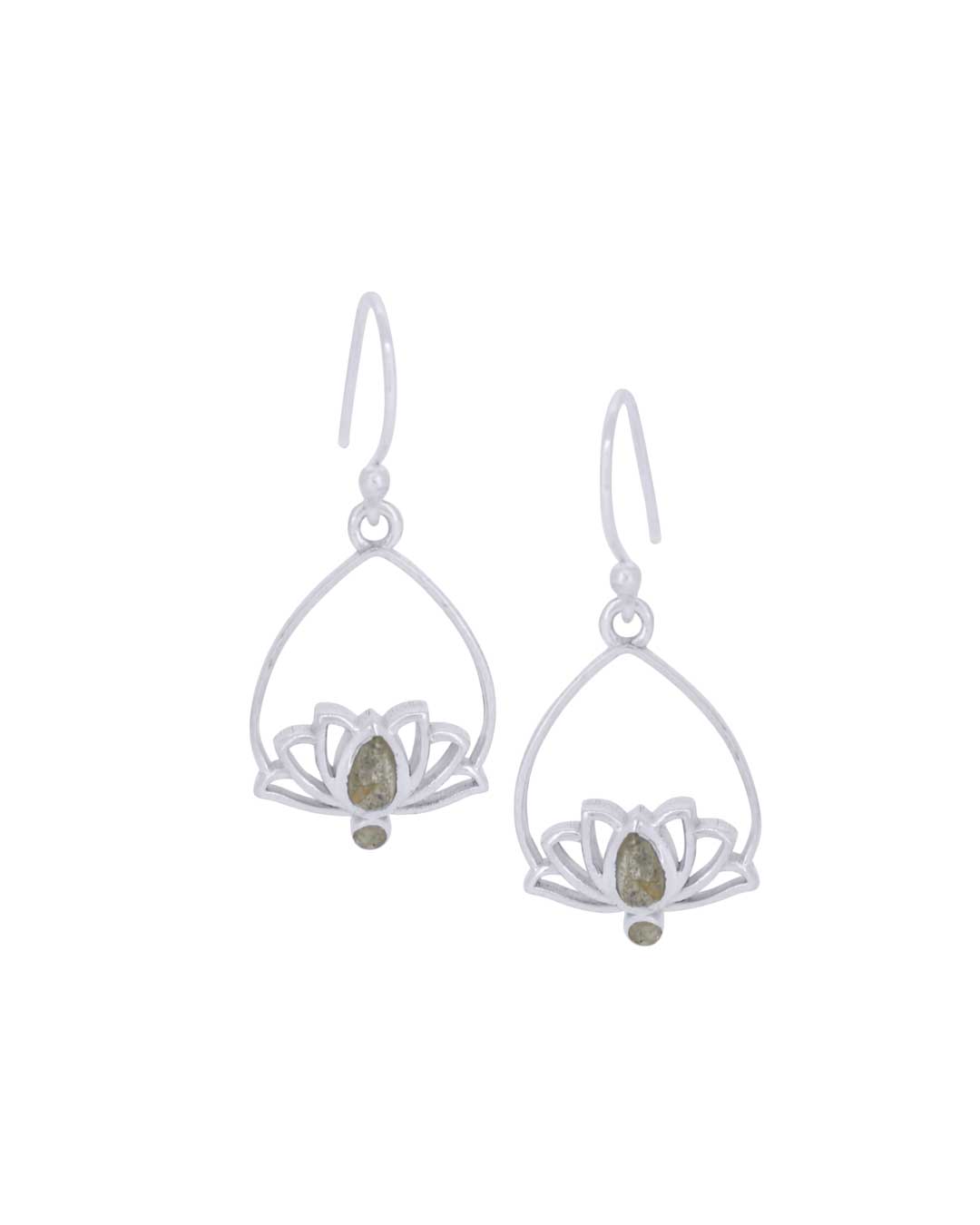 Sterling Silver Lotus Drop Earrings with Labradorite – Handcrafted Gemstone Jewelry from India - Earrings
