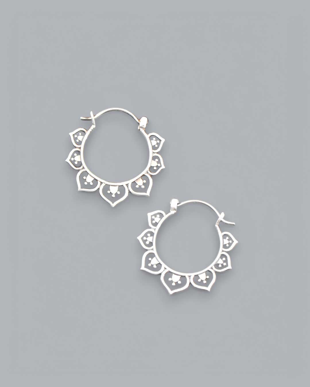 Sterling Silver Lotus Flower Hoop Earrings - Earrings