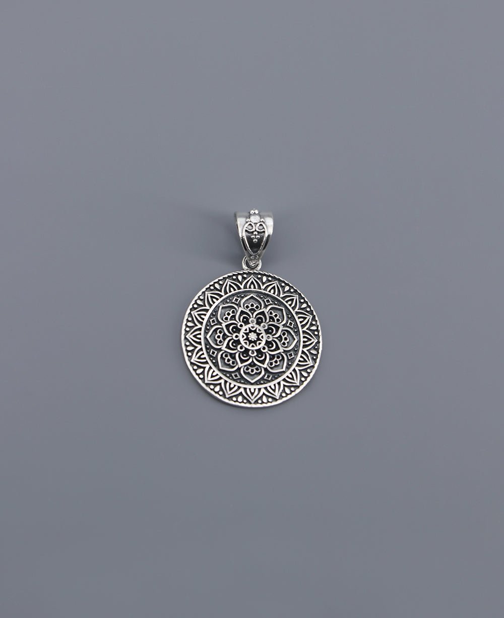 Sterling Silver Lotus Mandala Pendant - Charms & Pendants