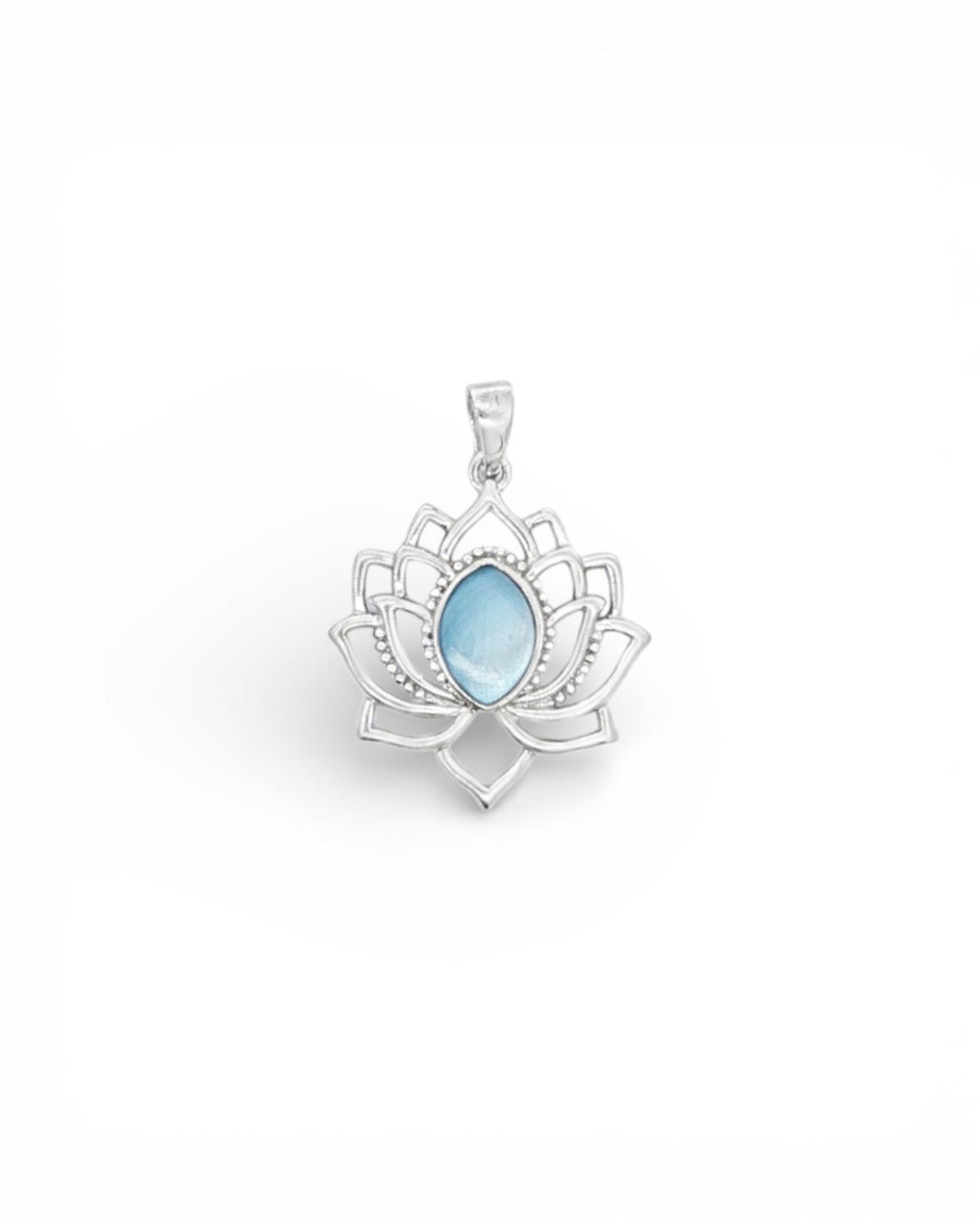 Sterling Silver Lotus Pendant – Rhodium - Plated with Mother of Pearl Inlay - Charms & Pendants