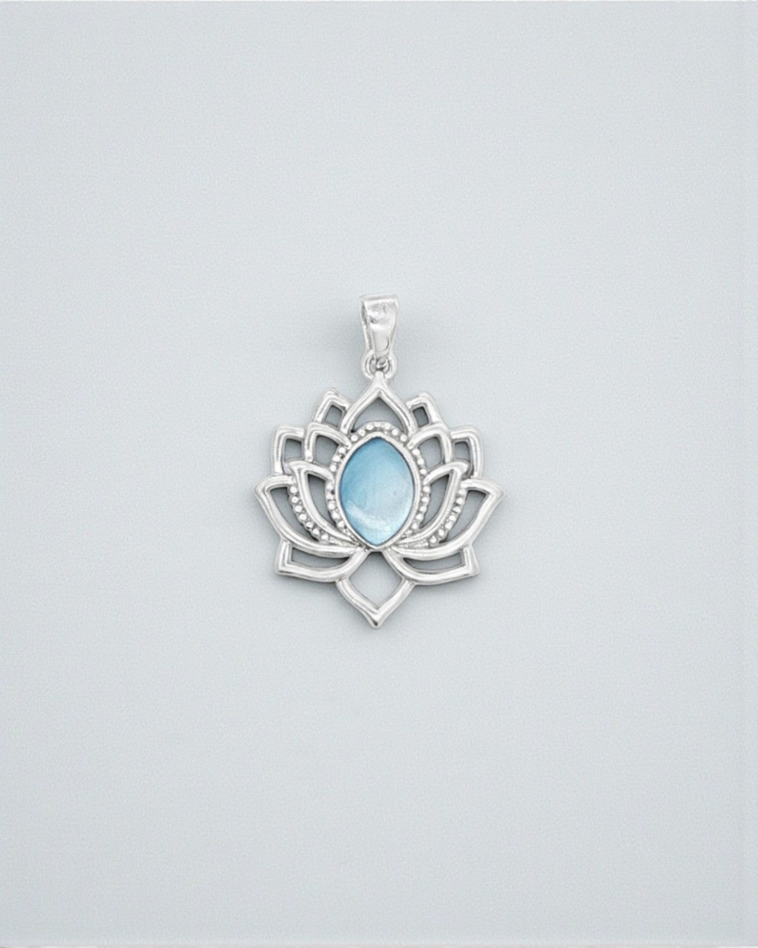 Sterling Silver Lotus Pendant – Rhodium - Plated with Mother of Pearl Inlay - Charms & Pendants