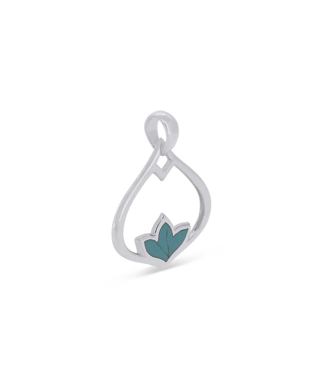Sterling Silver Lotus Petal Teardrop Pendant with Reconstituted Turquoise - Charms & Pendants
