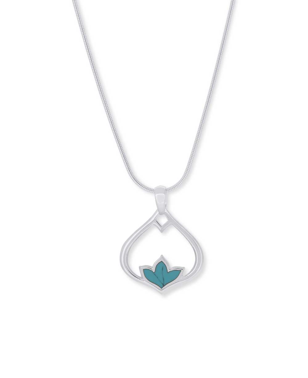 Sterling Silver Lotus Petal Teardrop Pendant with Reconstituted Turquoise - Charms & Pendants