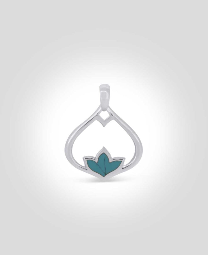 Sterling Silver Lotus Petal Teardrop Pendant with Reconstituted Turquoise - Charms & Pendants