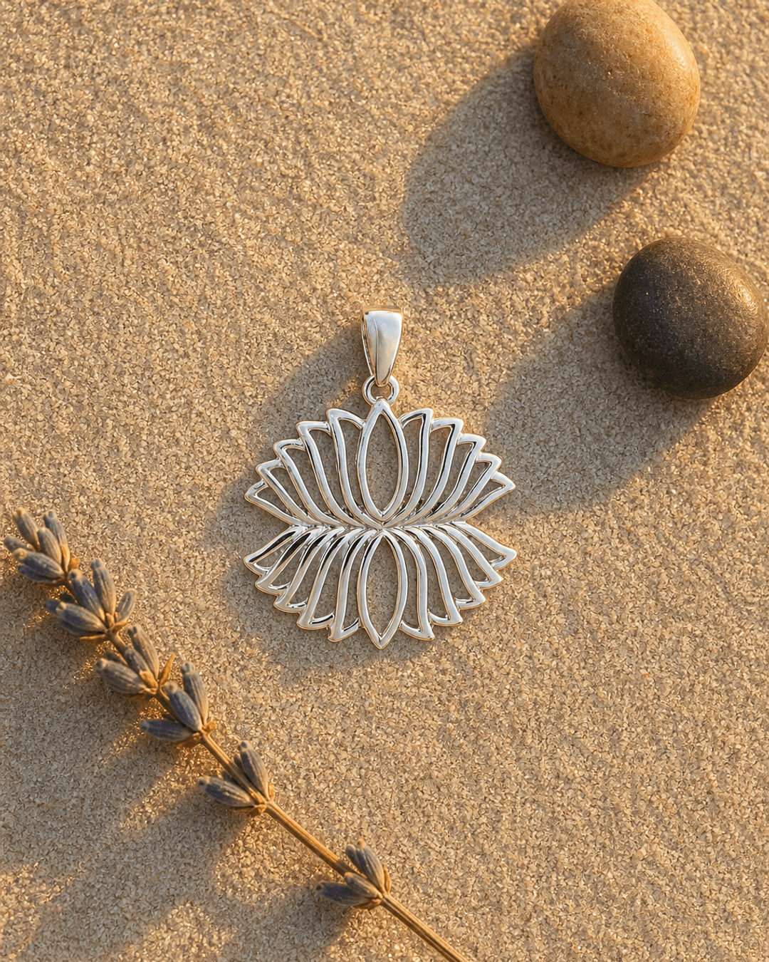Sterling Silver Lotus Reflection Pendant - Charms & Pendants