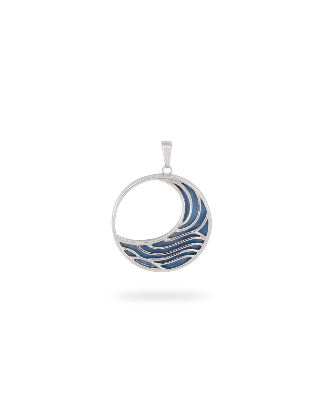 Sterling Silver Moon & Ocean Wave Pendant – Mother of Pearl Shell Inlay, Rhodium - Plated - Charms & Pendants