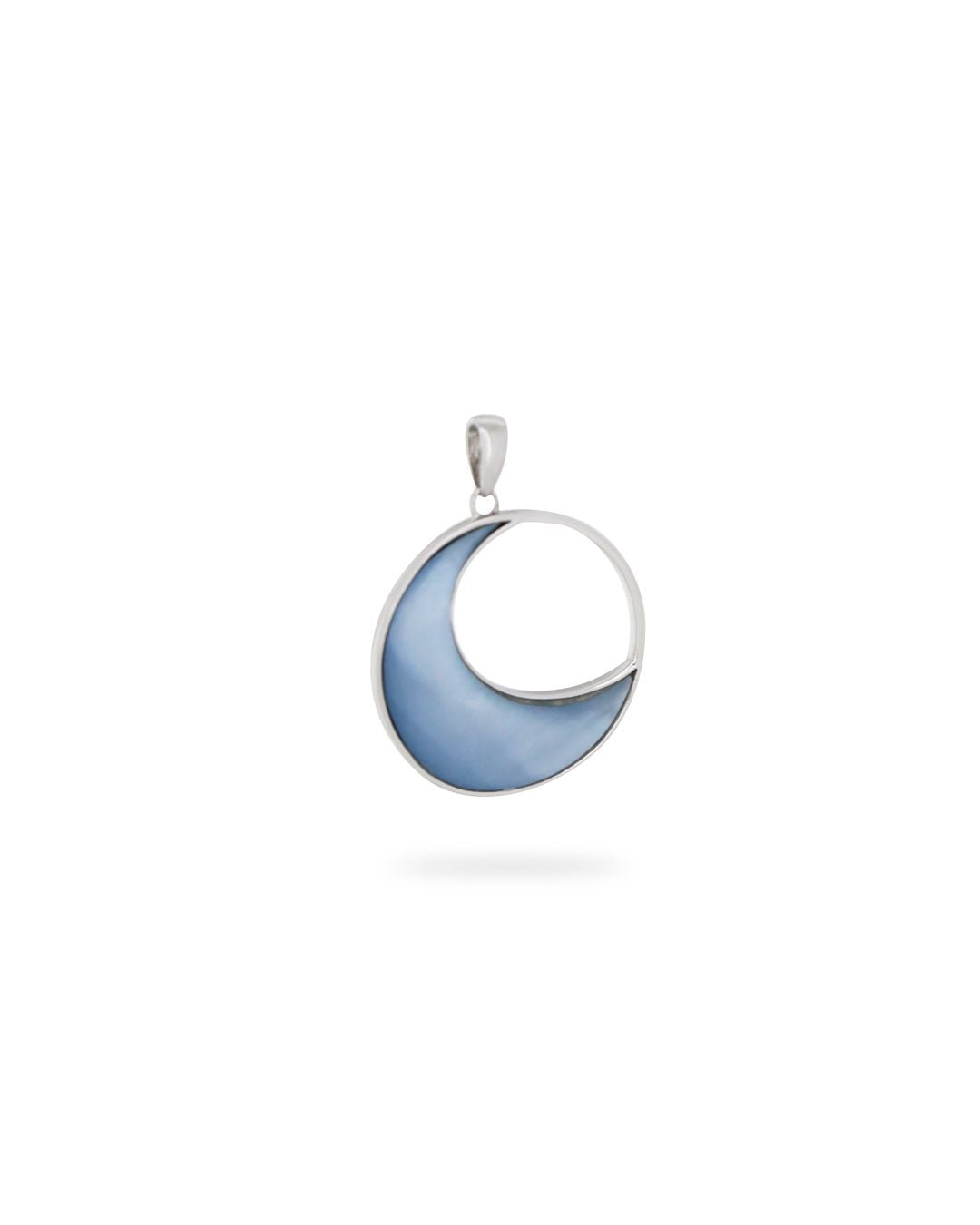 Sterling Silver Moon & Ocean Wave Pendant – Mother of Pearl Shell Inlay, Rhodium - Plated - Charms & Pendants