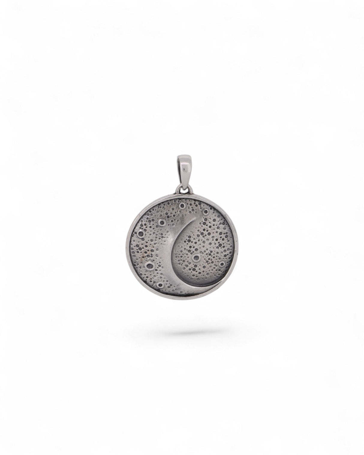 Sterling Silver Moon Pendant – Etched Lunar Texture with Inspirational Back Engraving - Charms & Pendants