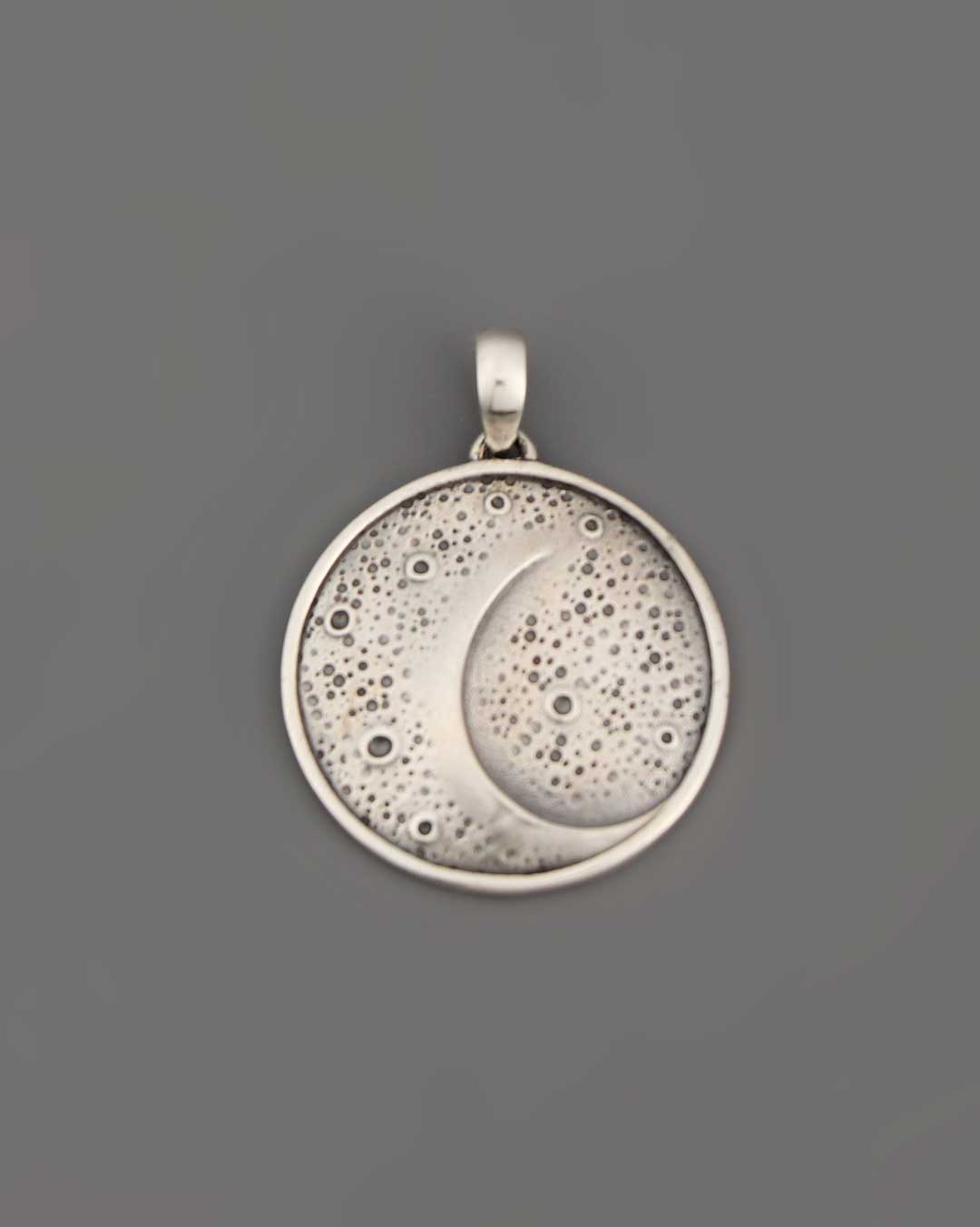 Sterling Silver Moon Pendant – Etched Lunar Texture with Inspirational Back Engraving - Charms & Pendants