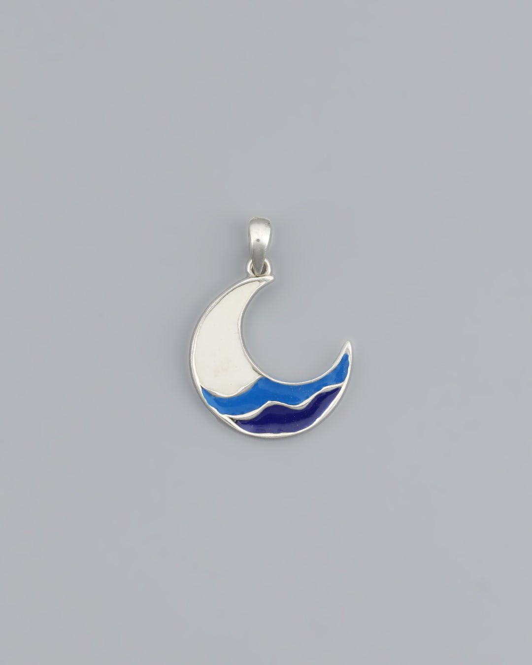 Sterling Silver Moon Wave Pendant - Pendants