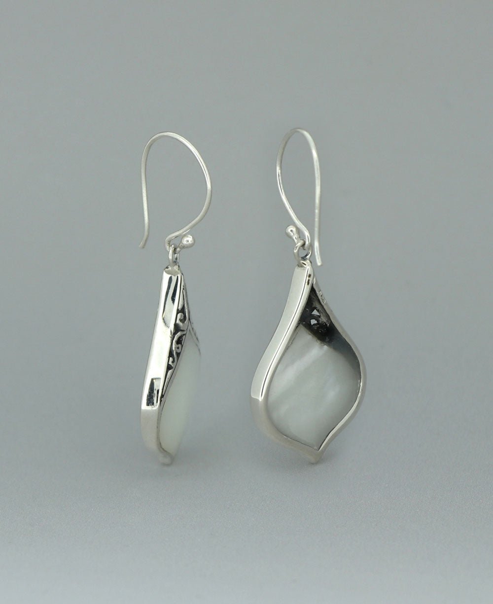 Sterling Silver Mother Of Pearl Lotus Petal Earrings - Earrings