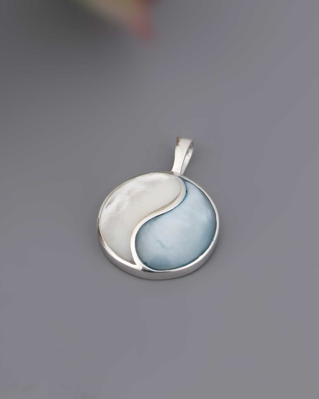 Sterling Silver Mother of Pearl Yin Yang Pendant - Charms & Pendants Blue