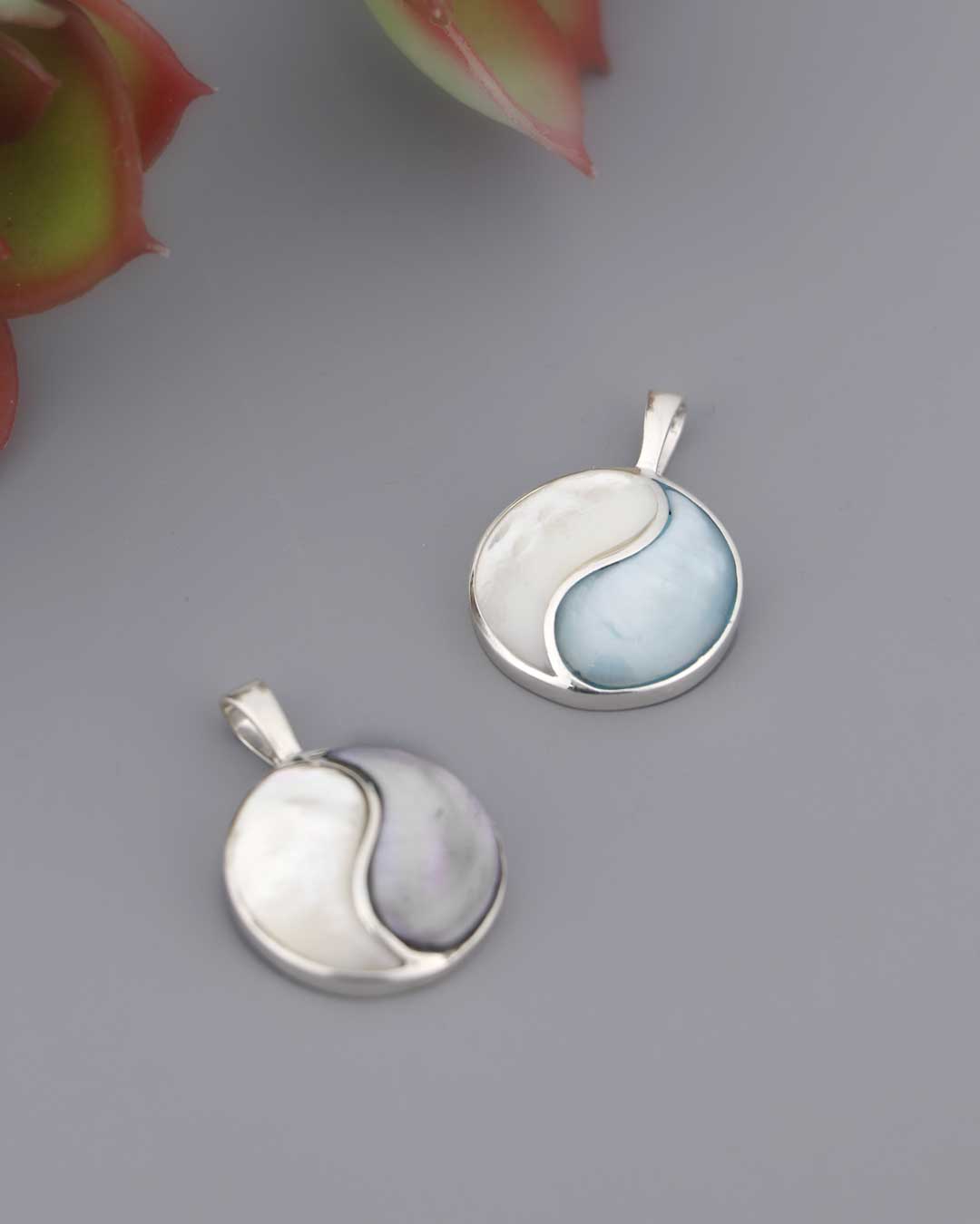 Sterling Silver Mother of Pearl Yin Yang Pendant - Charms & Pendants Blue
