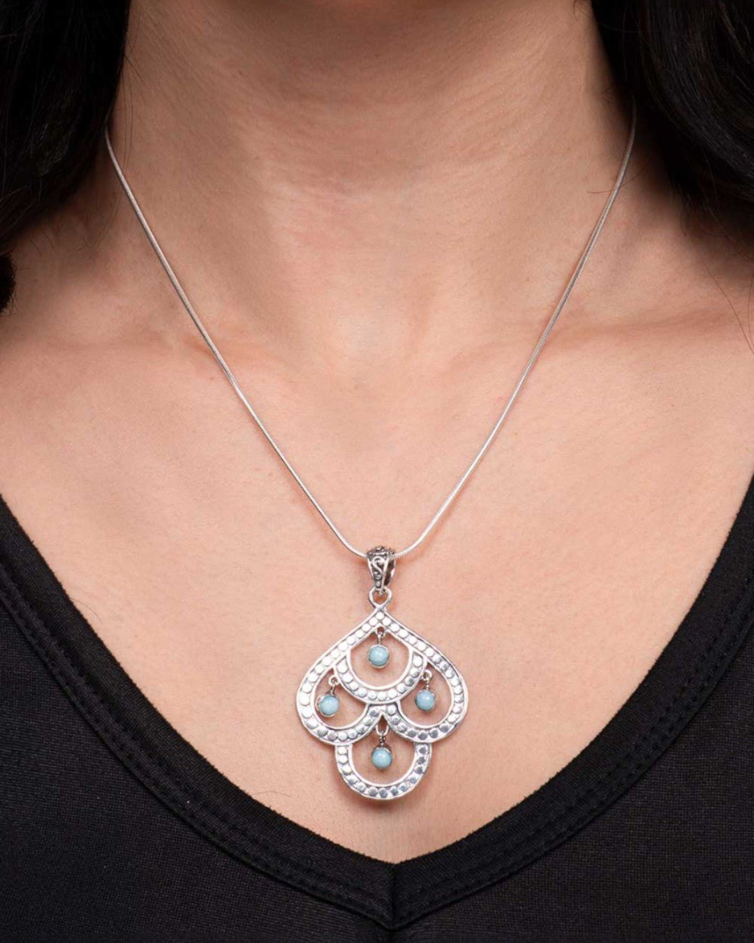 Sterling Silver Multi - Loop Larimar Pendant - Pendants