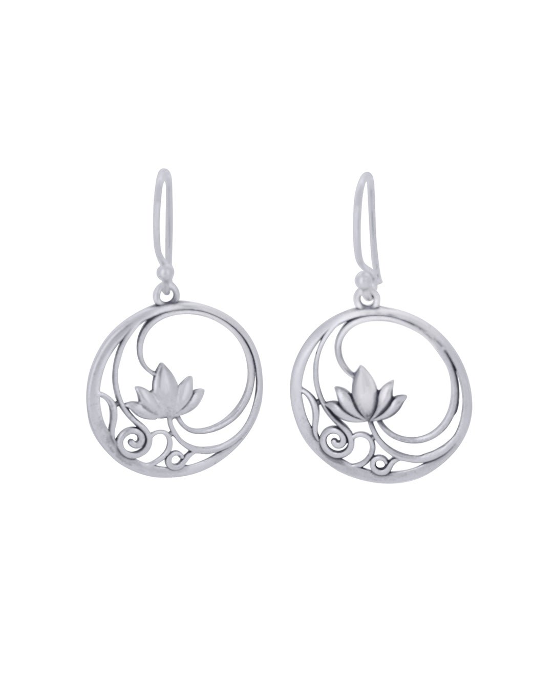 Sterling Silver Openwork Lotus Drop Earrings - Earrings